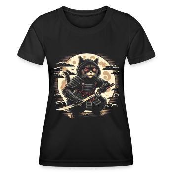 Ninja Katze Japanisch Samurai Japan Kawaii Krieger - Frauen Funktions-T-Shirt - Schwarz - Vorne - AI Model Female 172 light (172cm)