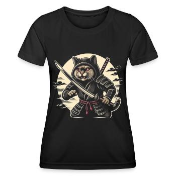 Ninja Katze Japanisch Samurai Japan Kawaii Krieger - Frauen Funktions-T-Shirt - Schwarz - Vorne - AI Model Female 172 light (172cm)