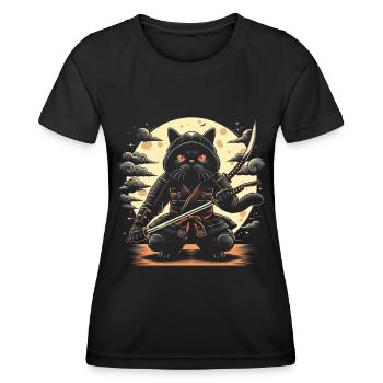 Ninja Katze Japanisch Samurai Japan Kawaii Krieger - Frauen Funktions-T-Shirt - Schwarz - Vorne - AI Model Female 172 light (172cm)