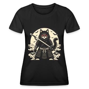 Ninja Katze Japanisch Samurai Japan Kawaii Krieger - Frauen Funktions-T-Shirt - Schwarz - Vorne - AI Model Female 172 light (172cm)