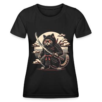 Ninja Katze Japanisch Samurai Japan Kawaii Krieger - Frauen Funktions-T-Shirt - Schwarz - Vorne - AI Model Female 172 light (172cm)