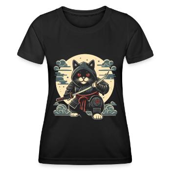 Ninja Katze Japanisch Samurai Japan Kawaii Krieger - Frauen Funktions-T-Shirt - Schwarz - Vorne - AI Model Female 172 light (172cm)
