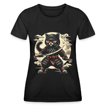 Ninja Katze Japanisch Samurai Japan Kawaii Krieger - Frauen Funktions-T-Shirt - Schwarz - Vorne - AI Model Female 172 light (172cm)
