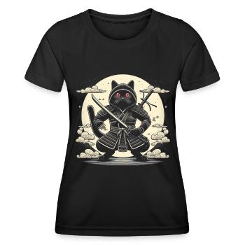 Ninja Katze Japanisch Samurai Japan Kawaii Krieger - Frauen Funktions-T-Shirt - Schwarz - Vorne - AI Model Female 172 light (172cm)
