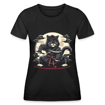 Ninja Katze Japanisch Samurai Japan Kawaii Krieger - Frauen Funktions-T-Shirt - Schwarz - Vorne - AI Model Female 172 light (172cm)
