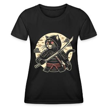Ninja Katze Japanisch Samurai Japan Kawaii Krieger - Frauen Funktions-T-Shirt - Schwarz - Vorne - AI Model Female 172 light (172cm)