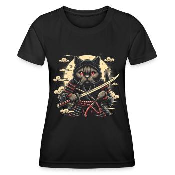 Ninja Katze Japanisch Samurai Japan Kawaii Krieger - Frauen Funktions-T-Shirt - Schwarz - Vorne - AI Model Female 172 light (172cm)