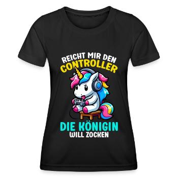 Reicht mir den Controller die Königin will zocken - Frauen Funktions-T-Shirt - Schwarz - Vorne - AI Model Female 172 light (172cm)