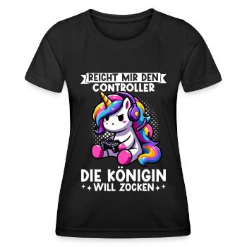 Reicht mir den Controller die Königin will zocken - Frauen Funktions-T-Shirt - Schwarz - Vorne - AI Model Female 172 light (172cm)