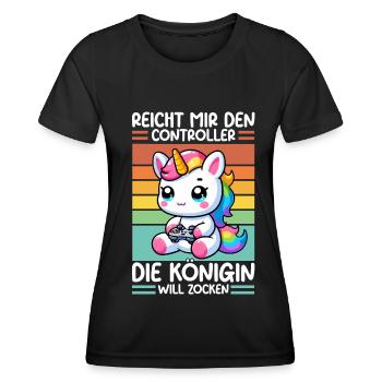 Reicht mir den Controller die Königin will zocken - Frauen Funktions-T-Shirt - Schwarz - Vorne - AI Model Female 172 light (172cm)