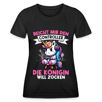 Reicht mir den Controller die Königin will zocken - Frauen Funktions-T-Shirt - Schwarz - Vorne - AI Model Female 172 light (172cm)