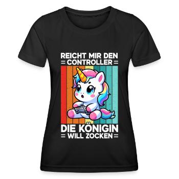 Reicht mir den Controller die Königin will zocken - Frauen Funktions-T-Shirt - Schwarz - Vorne - AI Model Female 172 light (172cm)