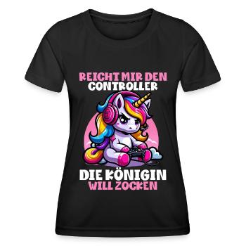 Reicht mir den Controller die Königin will zocken - Frauen Funktions-T-Shirt - Schwarz - Vorne - AI Model Female 172 light (172cm)