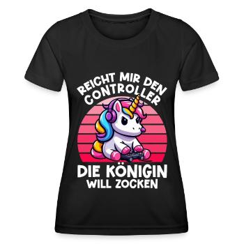 Reicht mir den Controller die Königin will zocken - Frauen Funktions-T-Shirt - Schwarz - Vorne - AI Model Female 172 light (172cm)