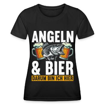 Angler und Bier Lustiges Fischer Hobby - Frauen Funktions-T-Shirt - Schwarz - Vorne - AI Model Female 172 light (172cm)