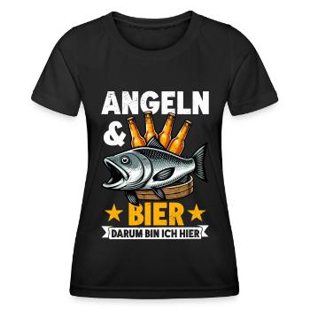 Angler und Bier Lustiges Fischer Hobby - Frauen Funktions-T-Shirt - Schwarz - Vorne - AI Model Female 172 light (172cm)