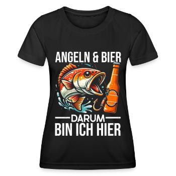 Angler und Bier Lustiges Fischer Hobby - Frauen Funktions-T-Shirt - Schwarz - Vorne - AI Model Female 172 light (172cm)