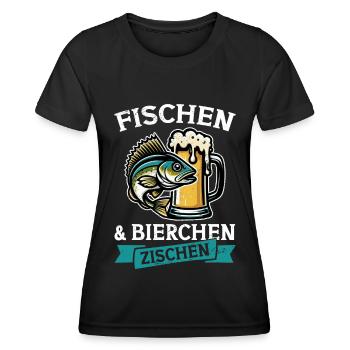 Angler und Bier Lustiges Fischer Hobby - Frauen Funktions-T-Shirt - Schwarz - Vorne - AI Model Female 172 light (172cm)
