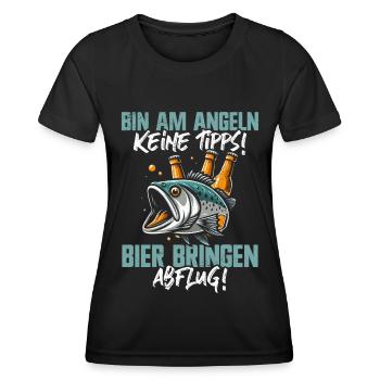 Angler und Bier Lustiges Fischer Hobby - Frauen Funktions-T-Shirt - Schwarz - Vorne - AI Model Female 172 light (172cm)