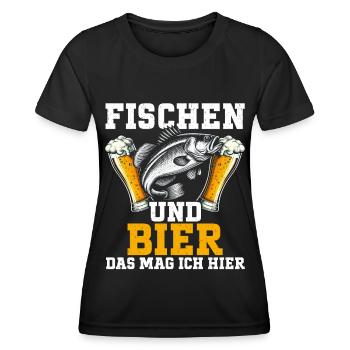Angler und Bier Lustiges Fischer Hobby - Frauen Funktions-T-Shirt - Schwarz - Vorne - AI Model Female 172 light (172cm)