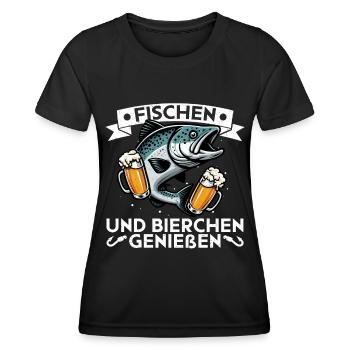 Angler und Bier Lustiges Fischer Hobby - Frauen Funktions-T-Shirt - Schwarz - Vorne - AI Model Female 172 light (172cm)
