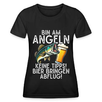 Angler und Bier Lustiges Fischer Hobby - Frauen Funktions-T-Shirt - Schwarz - Vorne - AI Model Female 172 light (172cm)