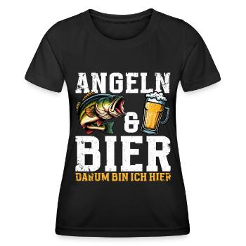 Angler und Bier Lustiges Fischer Hobby - Frauen Funktions-T-Shirt - Schwarz - Vorne - AI Model Female 172 light (172cm)