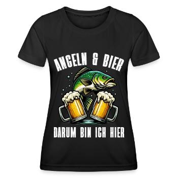 Angler und Bier Lustiges Fischer Hobby - Frauen Funktions-T-Shirt - Schwarz - Vorne - AI Model Female 172 light (172cm)