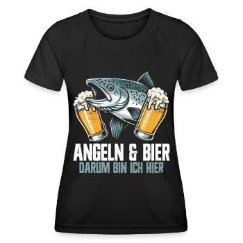 Angler und Bier Lustiges Fischer Hobby - Frauen Funktions-T-Shirt - Schwarz - Vorne - AI Model Female 172 light (172cm)