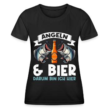 Angler und Bier Lustiges Fischer Hobby - Frauen Funktions-T-Shirt - Schwarz - Vorne - AI Model Female 172 light (172cm)