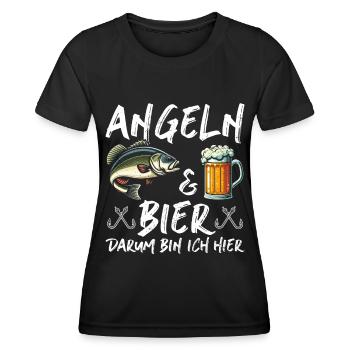 Angler und Bier Lustiges Fischer Hobby - Frauen Funktions-T-Shirt - Schwarz - Vorne - AI Model Female 172 light (172cm)