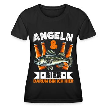 Angler und Bier Lustiges Fischer Hobby - Frauen Funktions-T-Shirt - Schwarz - Vorne - AI Model Female 172 light (172cm)