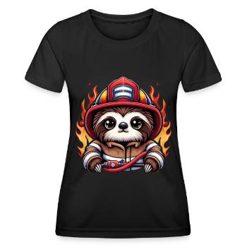 Pompier paresseux Pompier Pompiers Pompiers professionnels - T-shirt sport Femme - noir - Devant - AI Model Female 172 light (172cm)