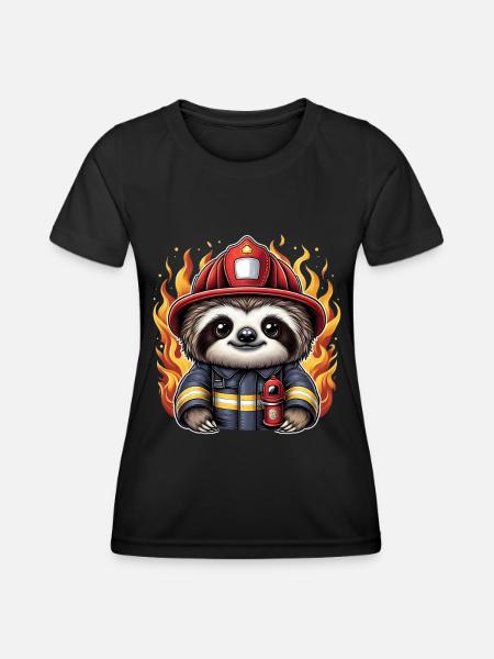 Faultier Feuerwehrmann Feuerwehr Berufsfeuerwehr - Frauen Funktions-T-Shirt - Schwarz
