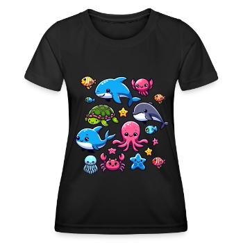 Colorful sea creatures for kids Sea creatures - Women's Functional T-Shirt - black - Front - AI Model Female 172 light (172cm)