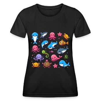 Colorful sea creatures for kids Sea creatures - Women's Functional T-Shirt - black - Front - AI Model Female 172 light (172cm)
