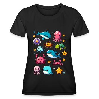 Colorful sea creatures for kids Sea creatures - Women's Functional T-Shirt - black - Front - AI Model Female 172 light (172cm)