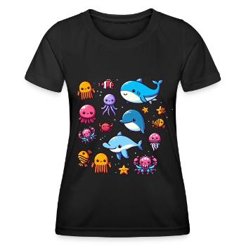 Colorful sea creatures for kids Sea creatures - Women's Functional T-Shirt - black - Front - AI Model Female 172 light (172cm)
