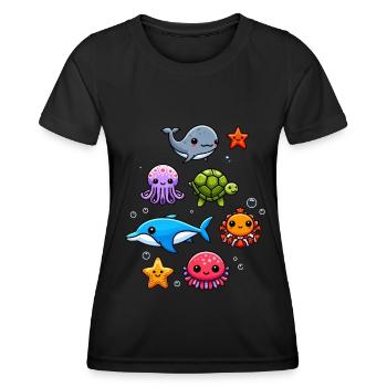 Colorful sea creatures for kids Sea creatures - Women's Functional T-Shirt - black - Front - AI Model Female 172 light (172cm)