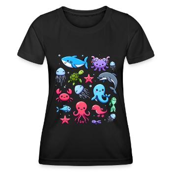 Colorful sea creatures for kids Sea creatures - Women's Functional T-Shirt - black - Front - AI Model Female 172 light (172cm)