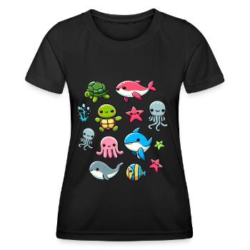 Colorful sea creatures for kids Sea creatures - Women's Functional T-Shirt - black - Front - AI Model Female 172 light (172cm)
