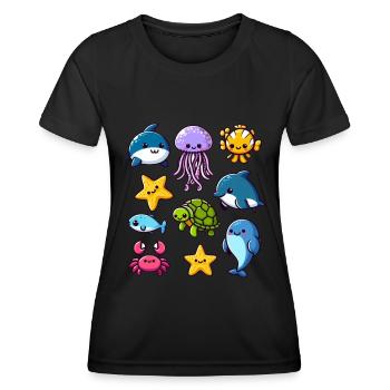 Colorful sea creatures for kids Sea creatures - Women's Functional T-Shirt - black - Front - AI Model Female 172 light (172cm)