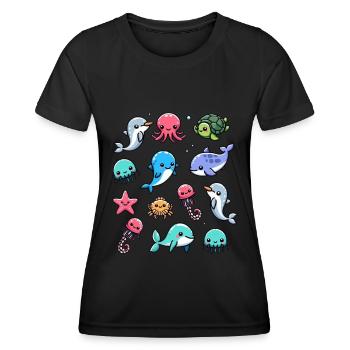 Colorful sea creatures for kids Sea creatures - Women's Functional T-Shirt - black - Front - AI Model Female 172 light (172cm)