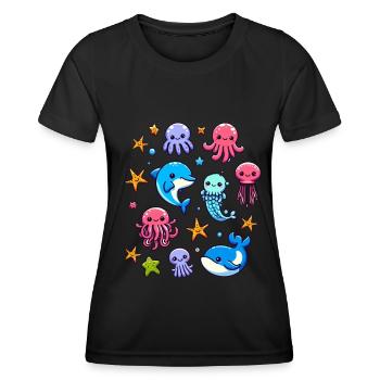 Colorful sea creatures for kids Sea creatures - Women's Functional T-Shirt - black - Front - AI Model Female 172 light (172cm)