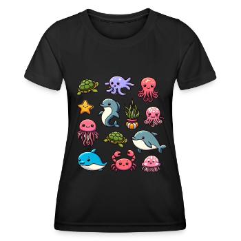 Créatures marines colorées pour les enfants Créatures marines - T-shirt sport Femme - noir - Devant - AI Model Female 172 light (172cm)