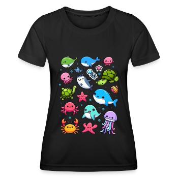 Créatures marines colorées pour les enfants Créatures marines - T-shirt sport Femme - noir - Devant - AI Model Female 172 light (172cm)