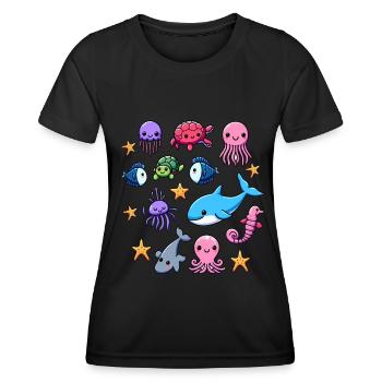 Colorful sea creatures for kids Sea creatures - Women's Functional T-Shirt - black - Front - AI Model Female 172 light (172cm)