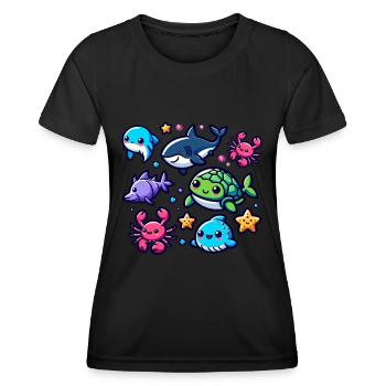 Colorful sea creatures for kids Sea creatures - Women's Functional T-Shirt - black - Front - AI Model Female 172 light (172cm)