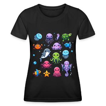 Créatures marines colorées pour les enfants Créatures marines - T-shirt sport Femme - noir - Devant - AI Model Female 172 light (172cm)