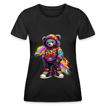 Hip Hop Teddybär Bunte Urban Rap Music - Frauen Funktions-T-Shirt - Schwarz - Vorne - AI Model Female 172 light (172cm)